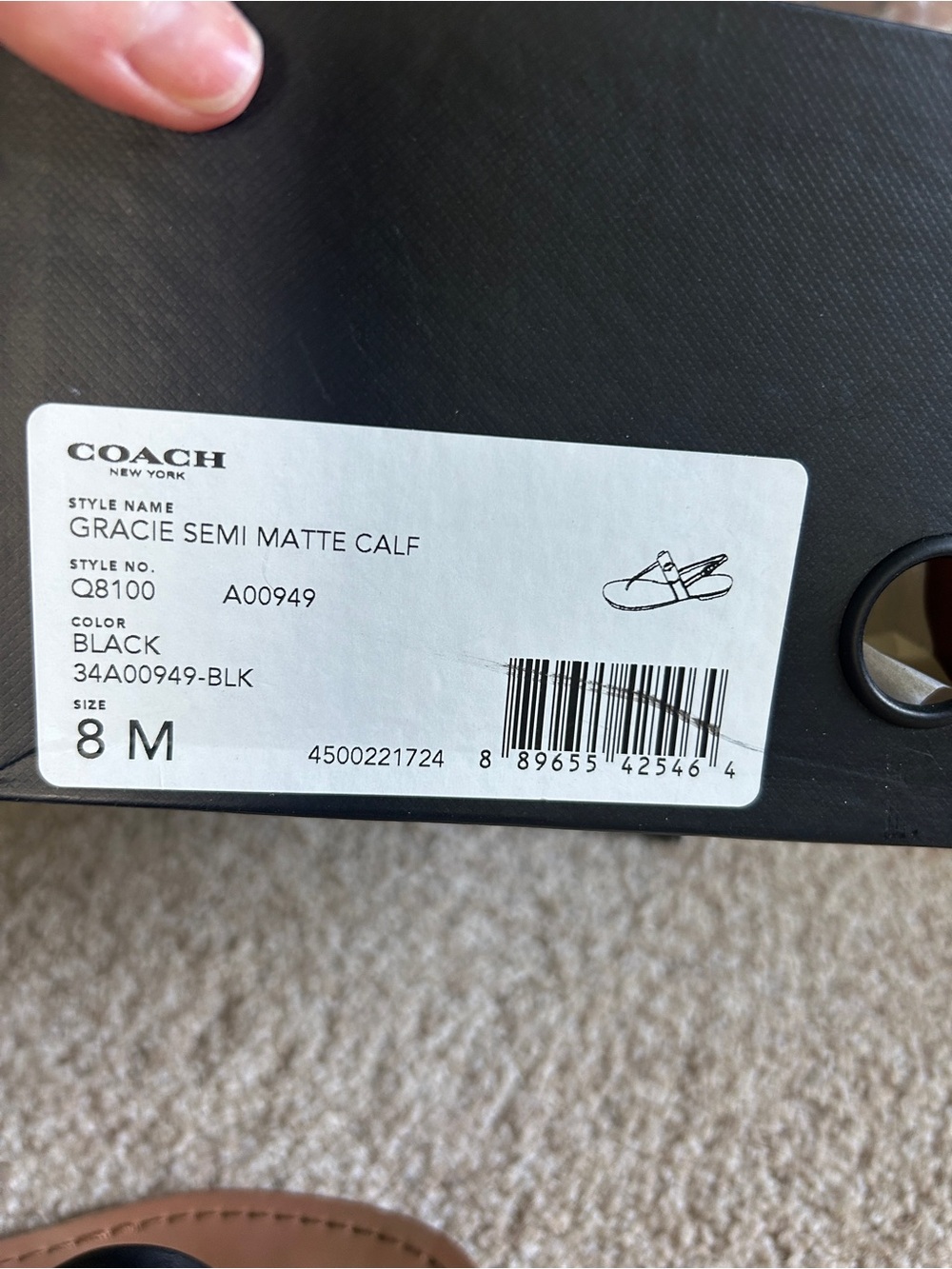 Coach Gracie Black Leather T-Strap Women's Sandals - Picture 3 of 3